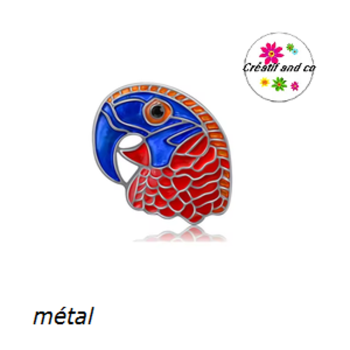 Bouton pression tête de perroquet bleu/rouge