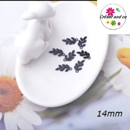 Breloque estampe feuille noire 14mm