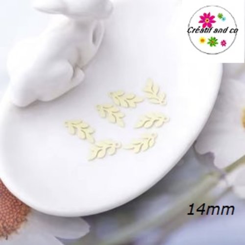 Breloque estampe feuille beige 14mm