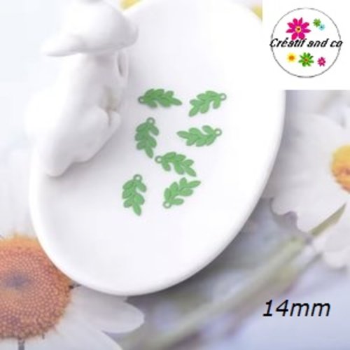 Breloque estampe feuille verte 14mm