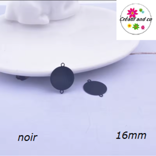 Connecteur cercle noir laiton 16mm