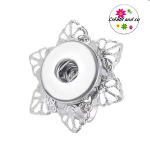 Bague métal fleur réglable argentée pour bouton pression 18/20mm