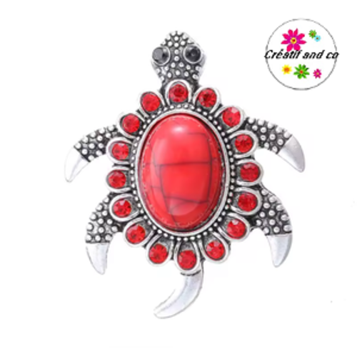 Bouton pression tortue cabochon et strass rouge