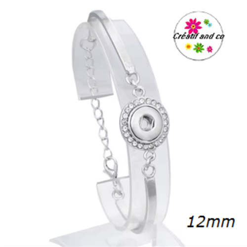Bracelet argenté strass pour bouton pression 12mm