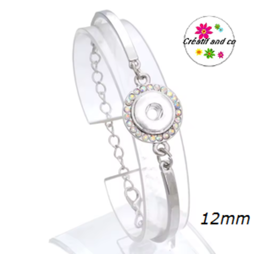Bracelet argenté strass rosé pour bouton pression 12mm