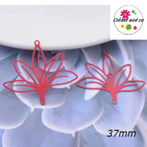 Breloque estampe connecteur fleur rouge 37mm