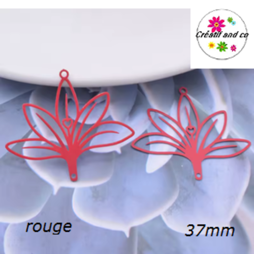 Breloque estampe connecteur fleur rouge 37mm