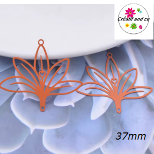 Breloque estampe connecteur fleur orange 37mm