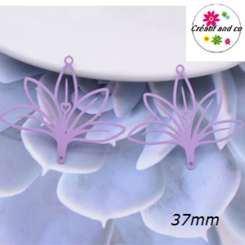 Breloque estampe connecteur fleur parme 37mm
