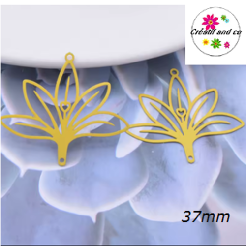 Breloque estampe connecteur fleur jaune 37mm