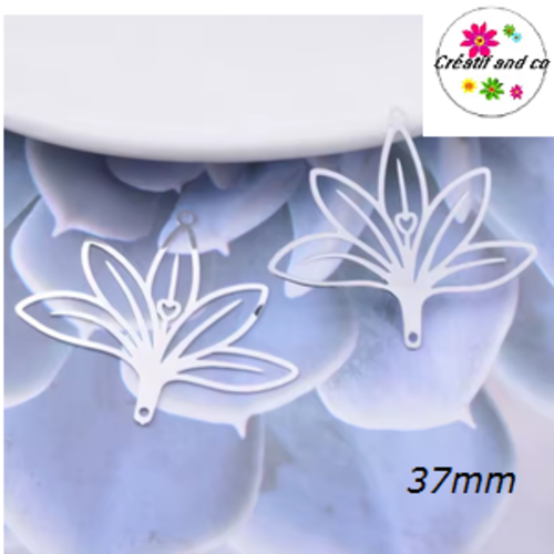 Breloque estampe connecteur fleur argent 37mm