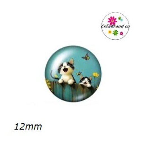 X2 cabochons chat 12mm