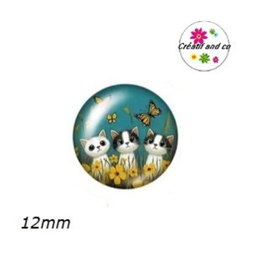 X2 cabochons chat 12mm