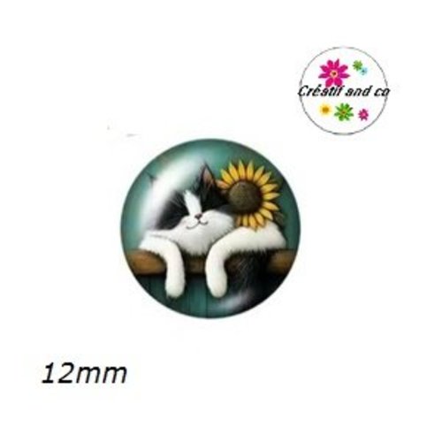 X2 cabochons chat 12mm