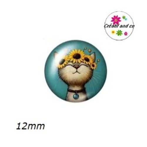 X2 cabochons chat 12mm