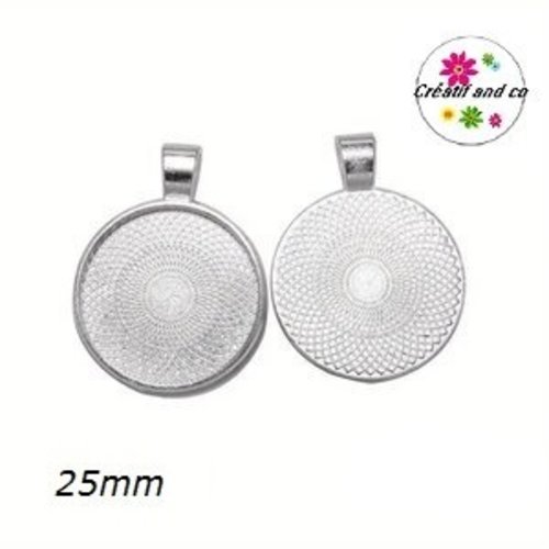 Support pendentif argenté pour cabochon 25mm