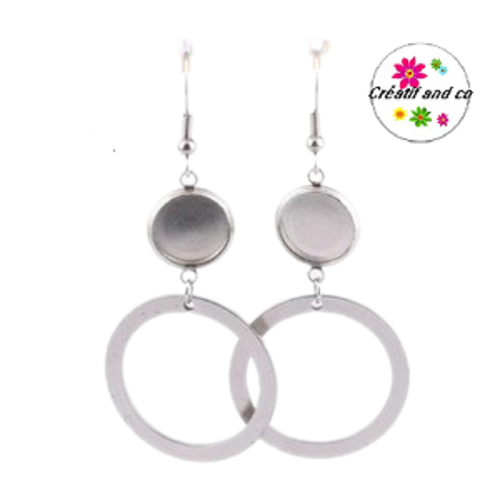 Boucle d'oreille cercle et son support cabochon 12mm