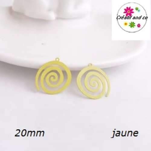Breloque estampe spirale jaune 20mm