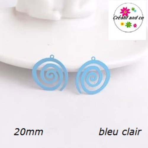 Breloque estampe spirale bleue claire 20mm
