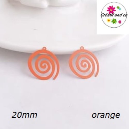 Breloque estampe spirale orange 20mm