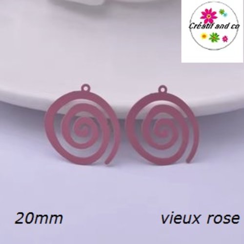 Breloque estampe spirale vieux rose 20mm