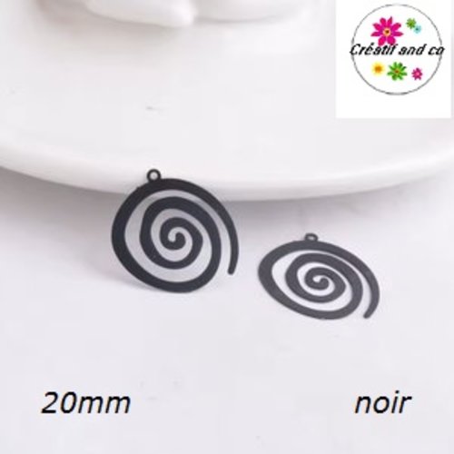 Breloque estampe spirale noire 20mm