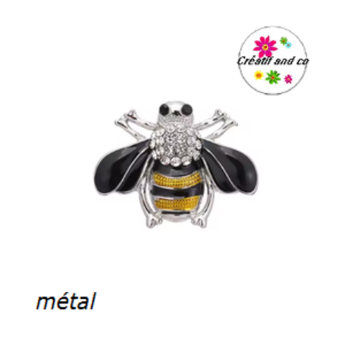 Bouton pression abeille jaune/noire strassée