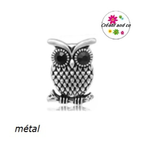 Bouton pression métal hibou yeux nacrés noirs