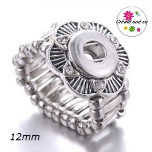 Bague métal argentée et strass pour bouton pression 12mm