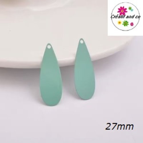 Breloque estampe goutte vert paon 27mm