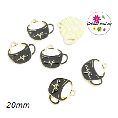 Breloque chat blanc dans tasse noire émail