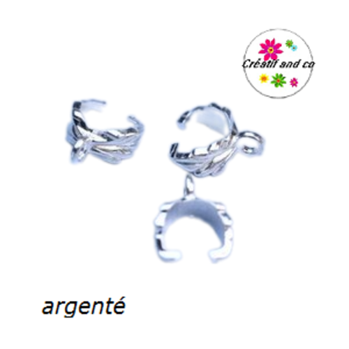 Bélière ouverte motif feuille argentée 10,8mm