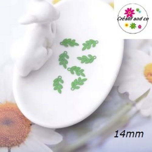 Breloque estampe feuille verte 14mm