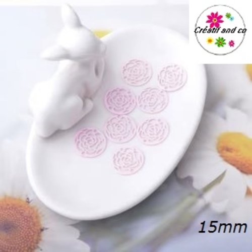 Breloque estampe cercle motif rose fleur rose 15mm