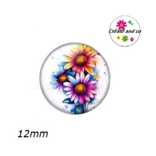 X2 cabochons fleur aquarelle marguerite 12mm