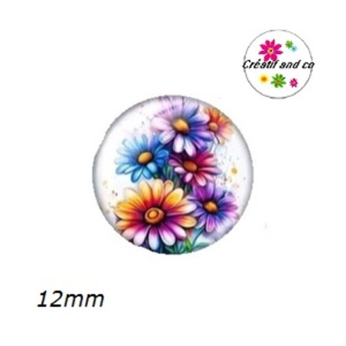 X2 cabochons fleur aquarelle marguerite 12mm