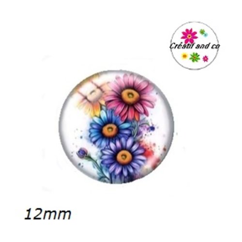 X2 cabochons fleur aquarelle marguerite 12mm