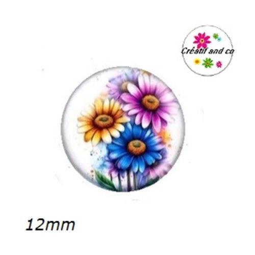 X2 cabochons fleur aquarelle marguerite 12mm