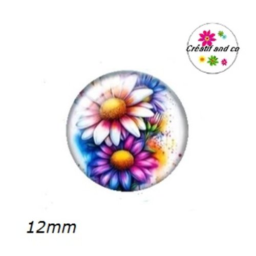 X2 cabochons fleur aquarelle marguerite 12mm