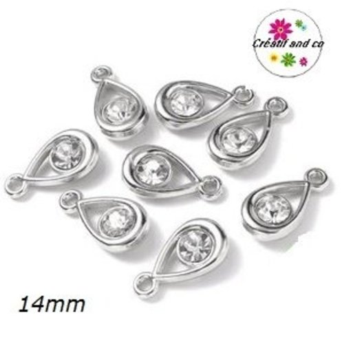 Pendentif oval argenté et strass acrylique 14mm