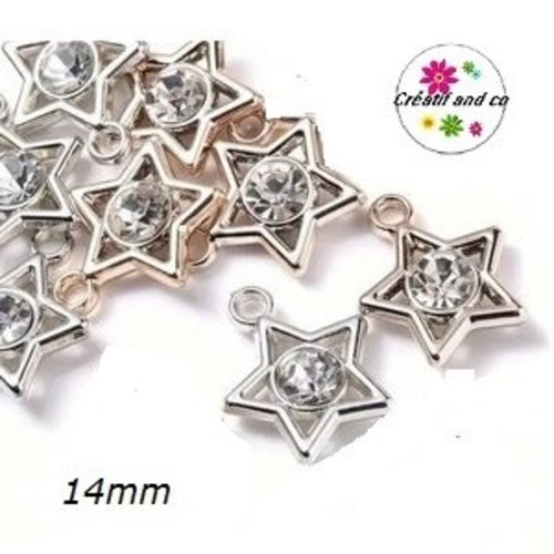 Pendentif étoile argentée et strass acrylique 14mm