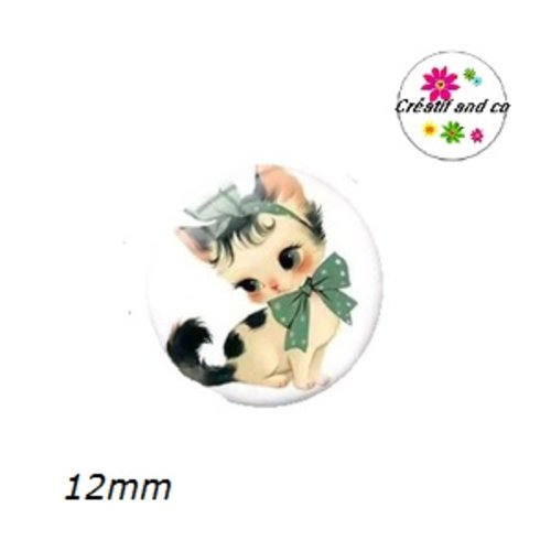 X2 cabochons chat vintage 12mm