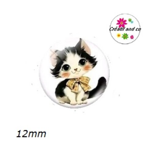 X2 cabochons chat vintage 12mm