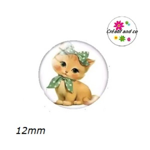 X2 cabochons chat vintage 12mm