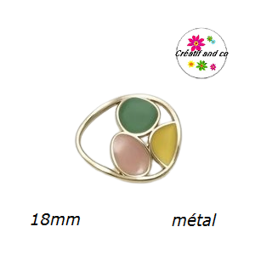 Bouton métallique oval irrégulier émail 18mm