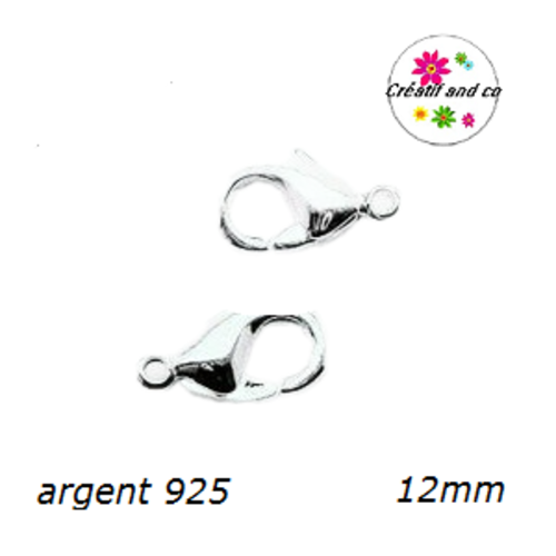 X5 mousquetons 12mm plaqué argent 925