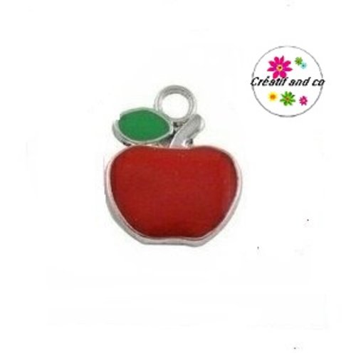 Breloque pomme rouge émail 17mm