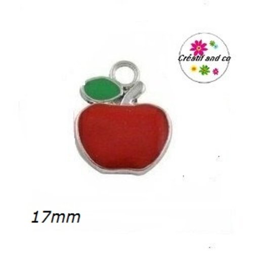 Breloque pomme rouge émail 17mm