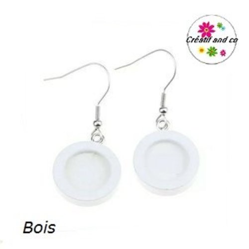 Boucle d'oreille bois blanc pour cabochon 12mm