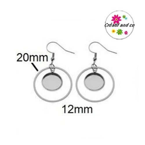 Boucle d'oreille cercle 20mm et support cabochon 12mm